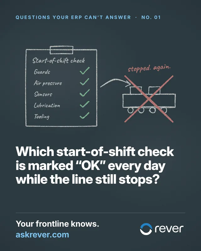 Which start-of-shift check is marked 'OK' every day while the line still stops?
